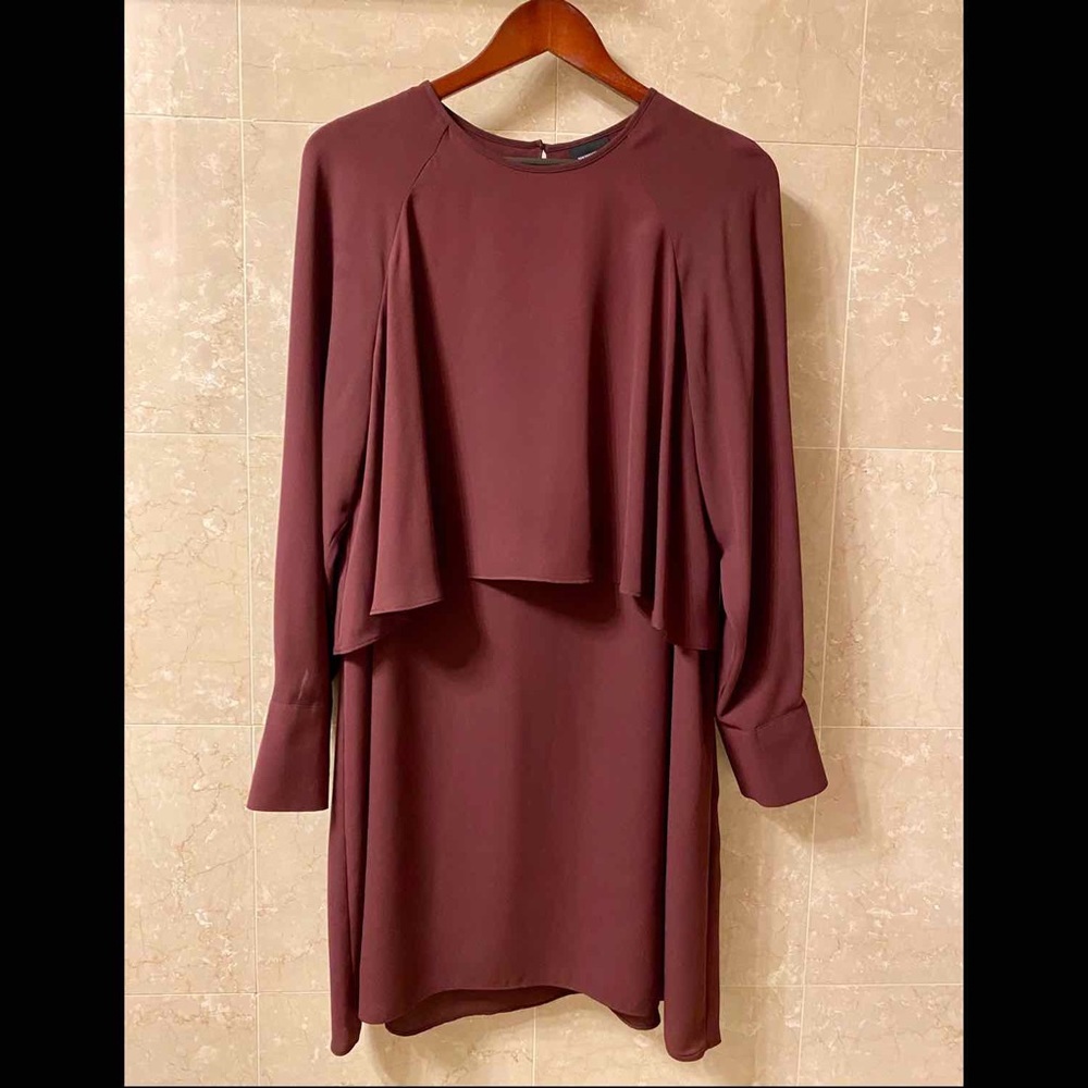 Burgundy Tiered Long-Sleeve Dress